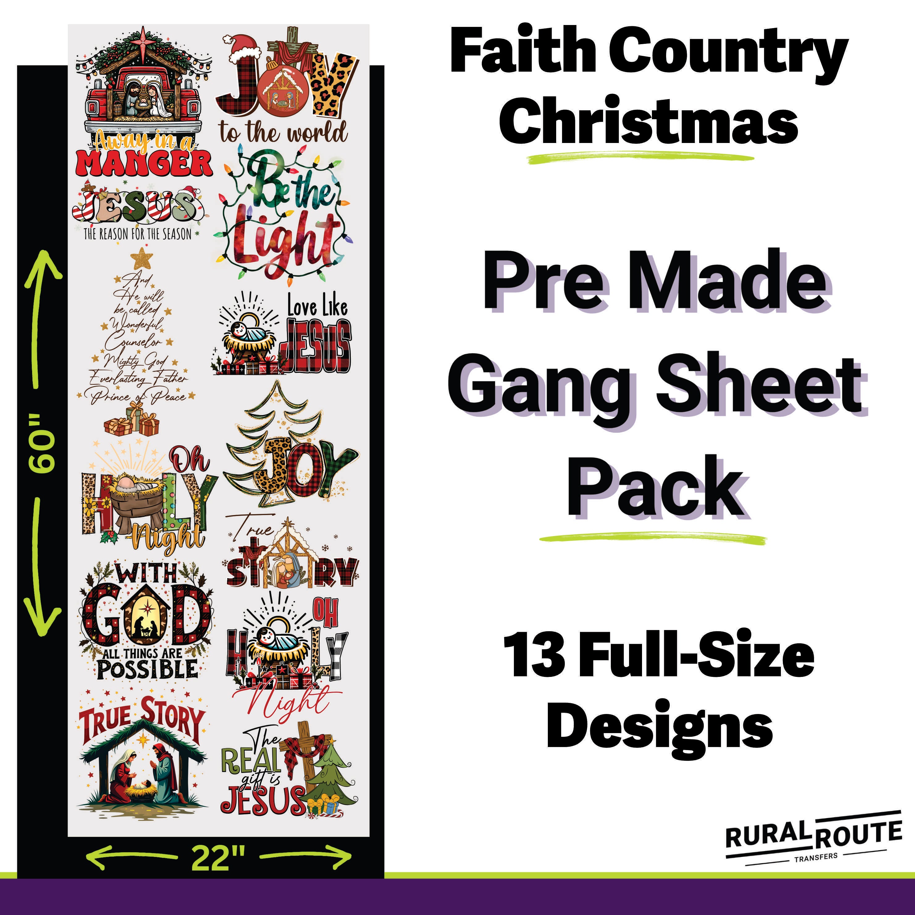 Faith Country Christmas DTF Transfer Gang Sheet Pack - Holiday Designs