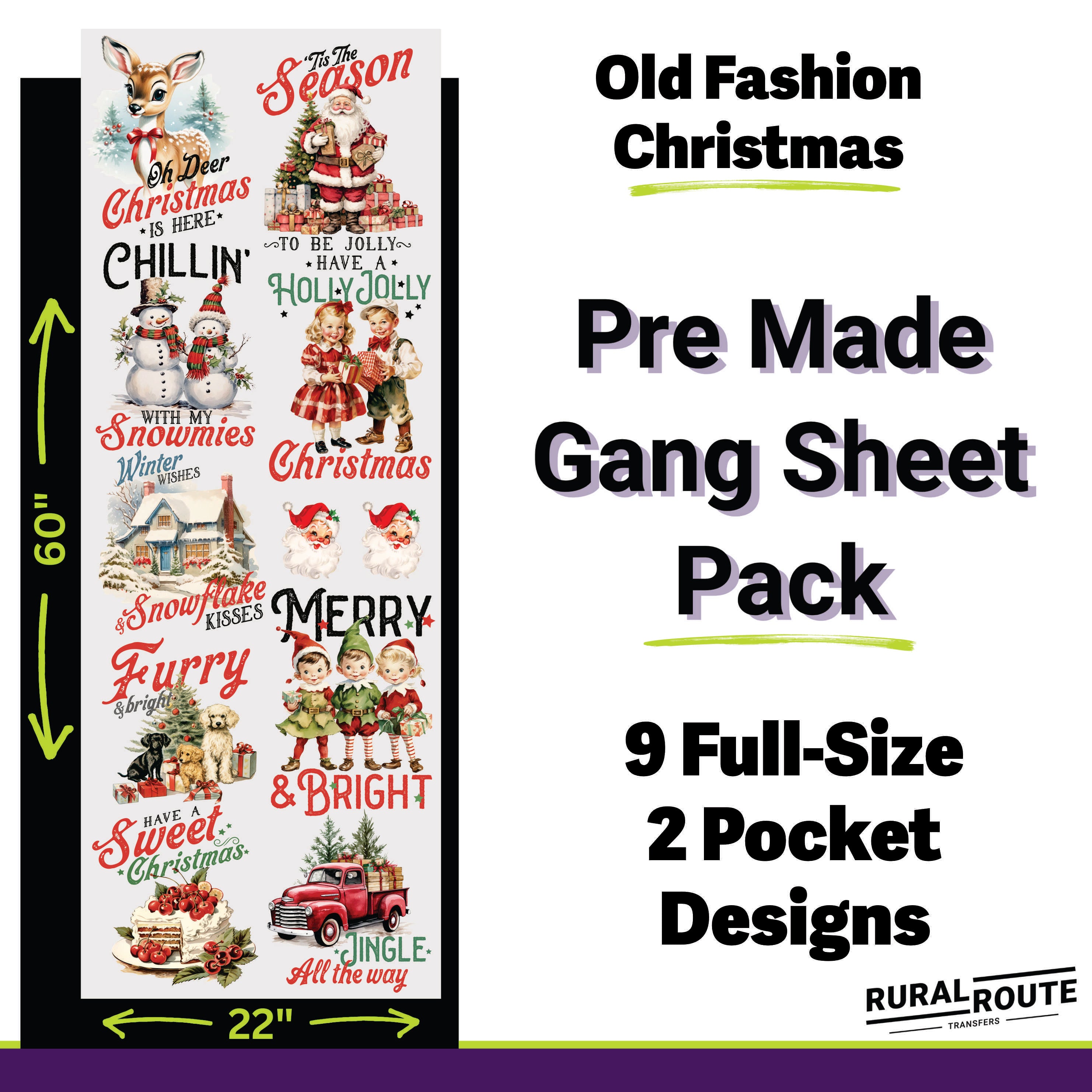 Old Fashion Christmas DTF Transfer Gang Sheet Pack - Vintage Holiday Charm for Your Apparel