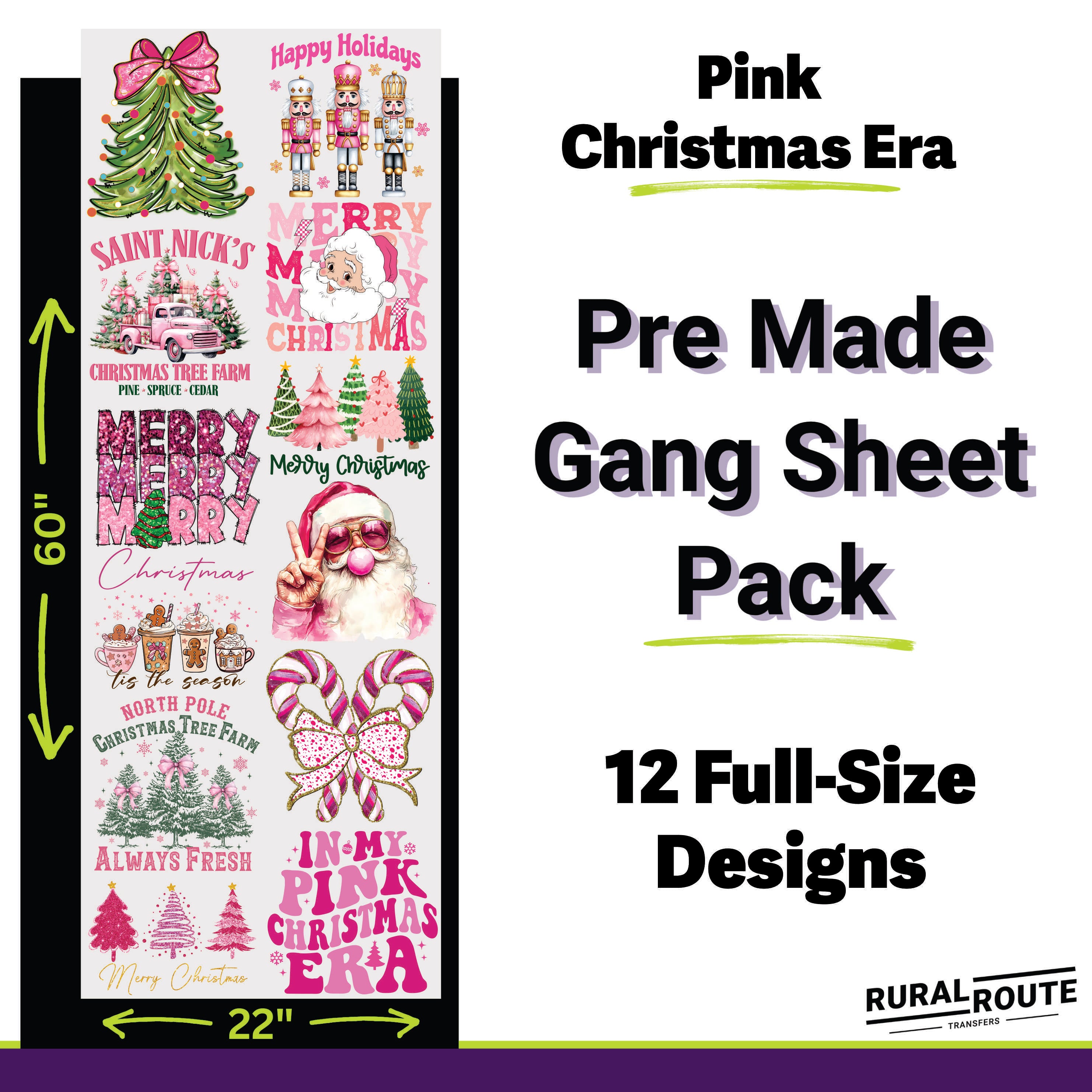 Pink Christmas Era DTF Transfer Gang Sheet Pack - Trendy Pink Holiday Vibes