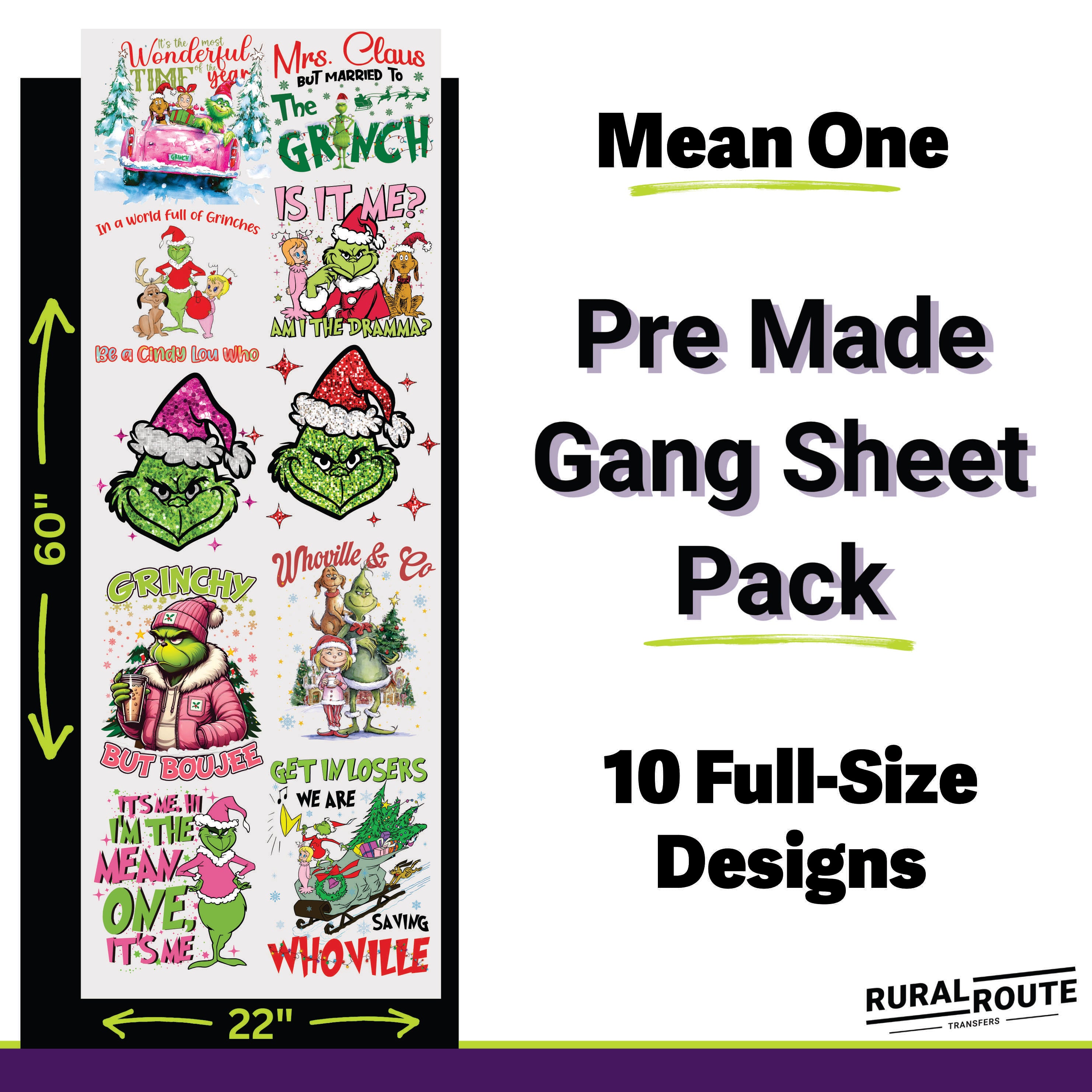 Mean One DTF Transfer Gang Sheet Pack - Sassy Holiday Humor for Festive Apparel