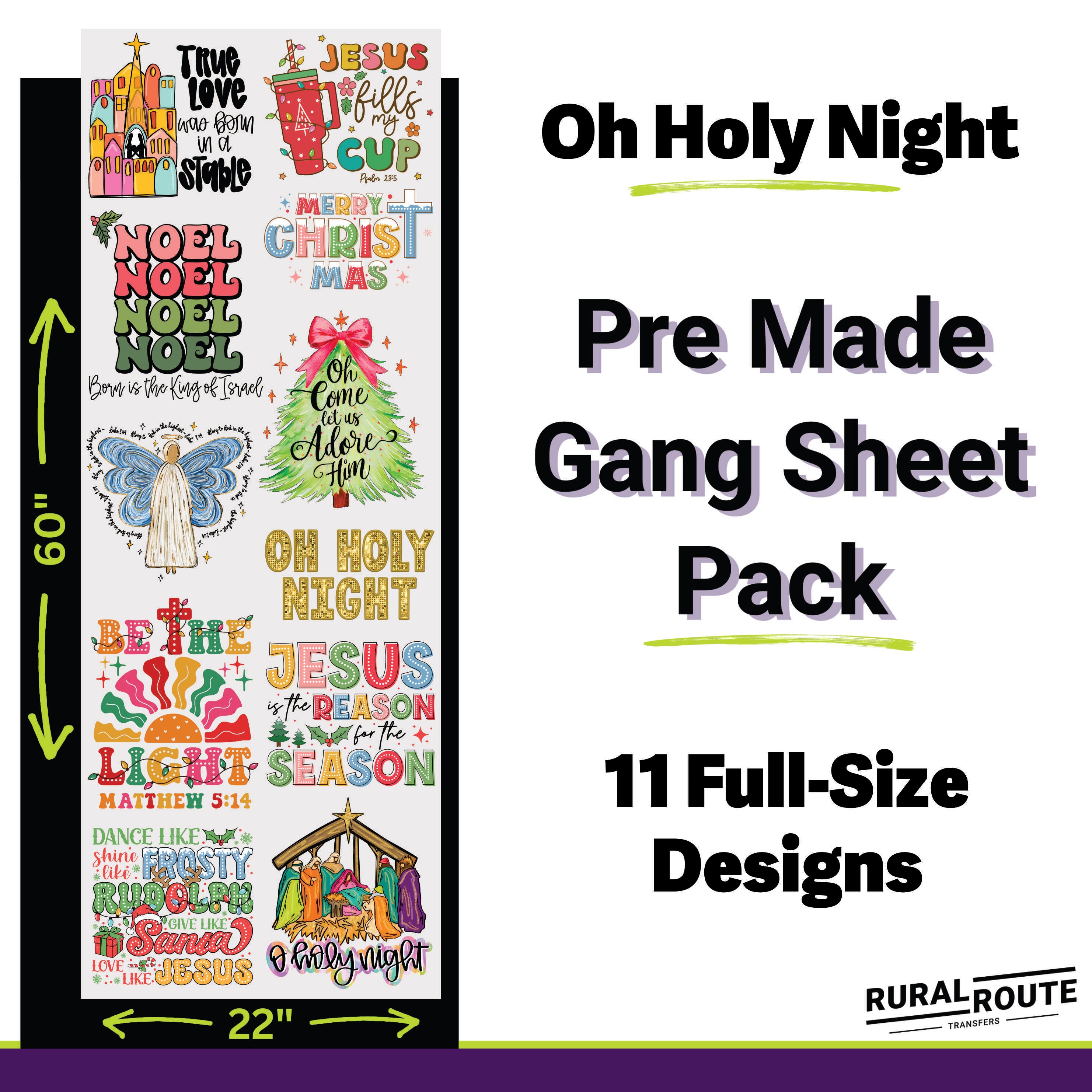 Oh Holy Night Christmas DTF Transfer Gang Sheet Pack - Celebrate the True Spirit of Christmas