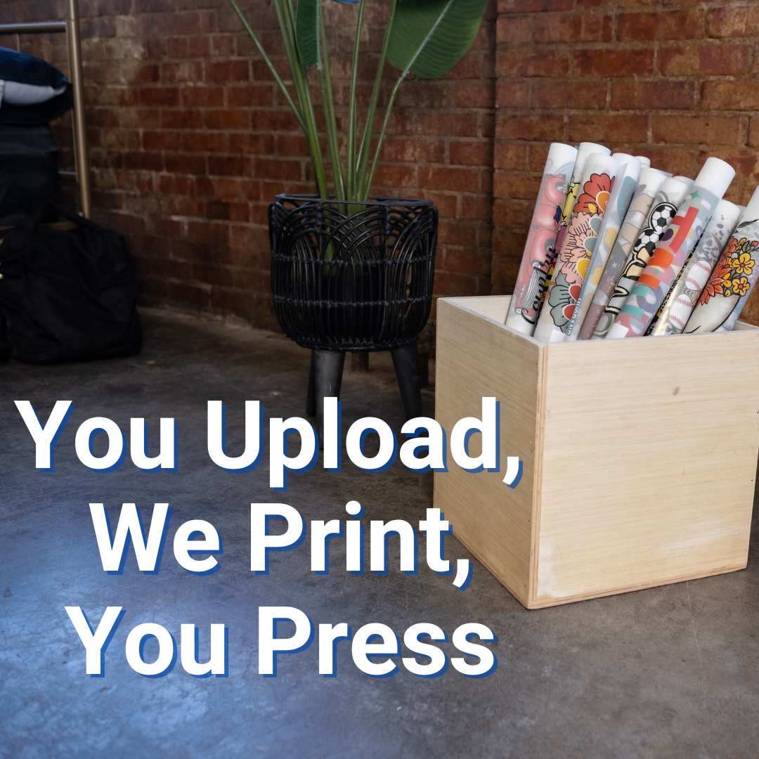 Upload area for gang sheet design files, allowing users to select and submit high-resolution images or artwork for printing. This section is intended for uploading designs to be used on gang sheets for various transfer applications.