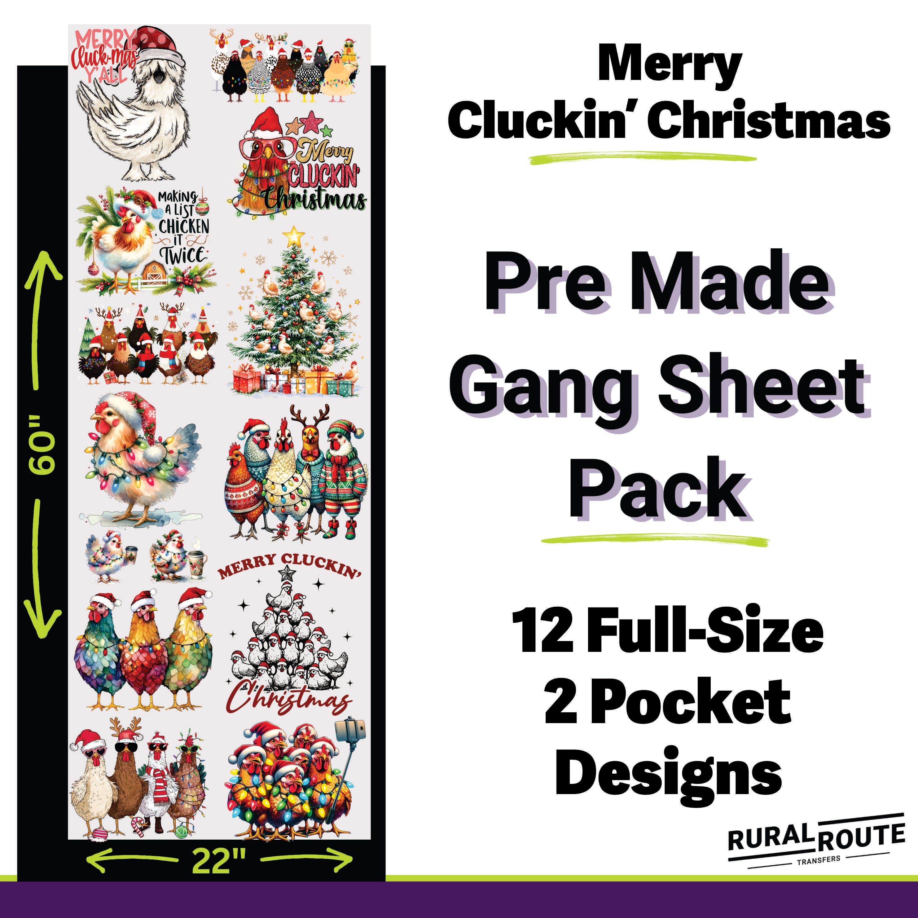 Merry Cluckin' Christmas DTF Transfer Gang Sheet Pack - Fun and Festive Chicken-Themed Designs