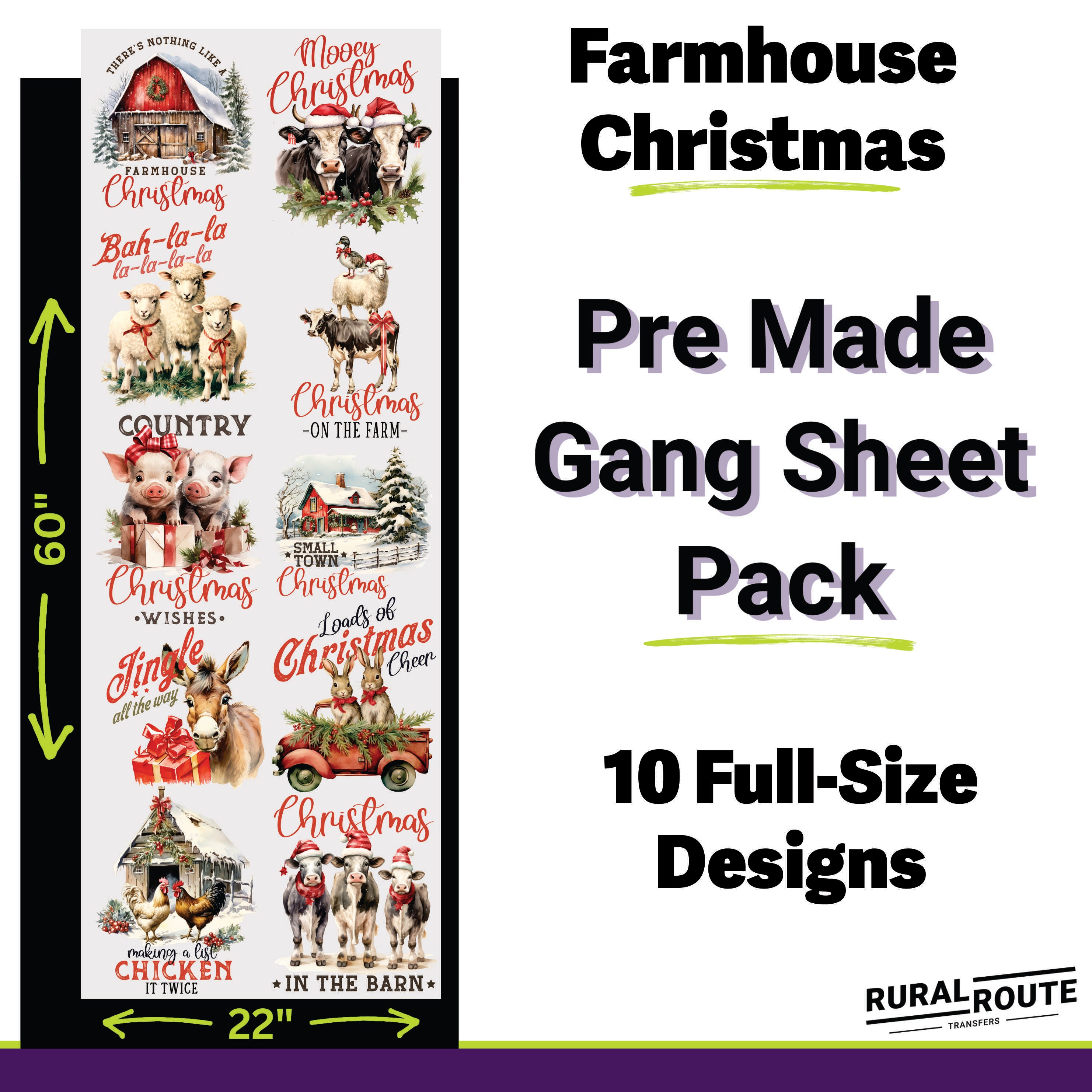 Farmhouse Christmas DTF Transfer Gang Sheet Pack - Rustic Charm for the Holiday Season