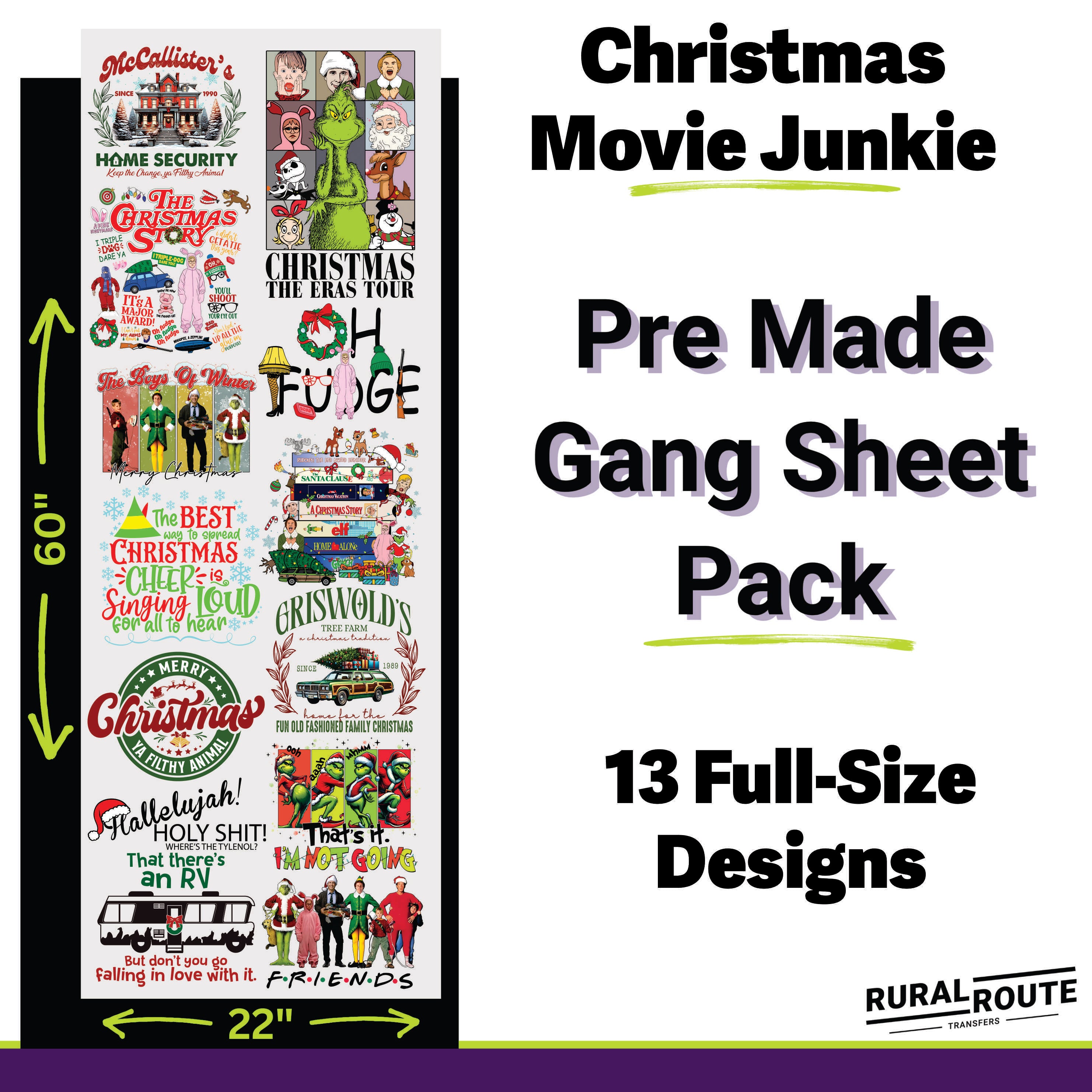 Christmas Movie Junkie DTF Transfer Gang Sheet Pack - Celebrate Your Favorite Holiday Classics