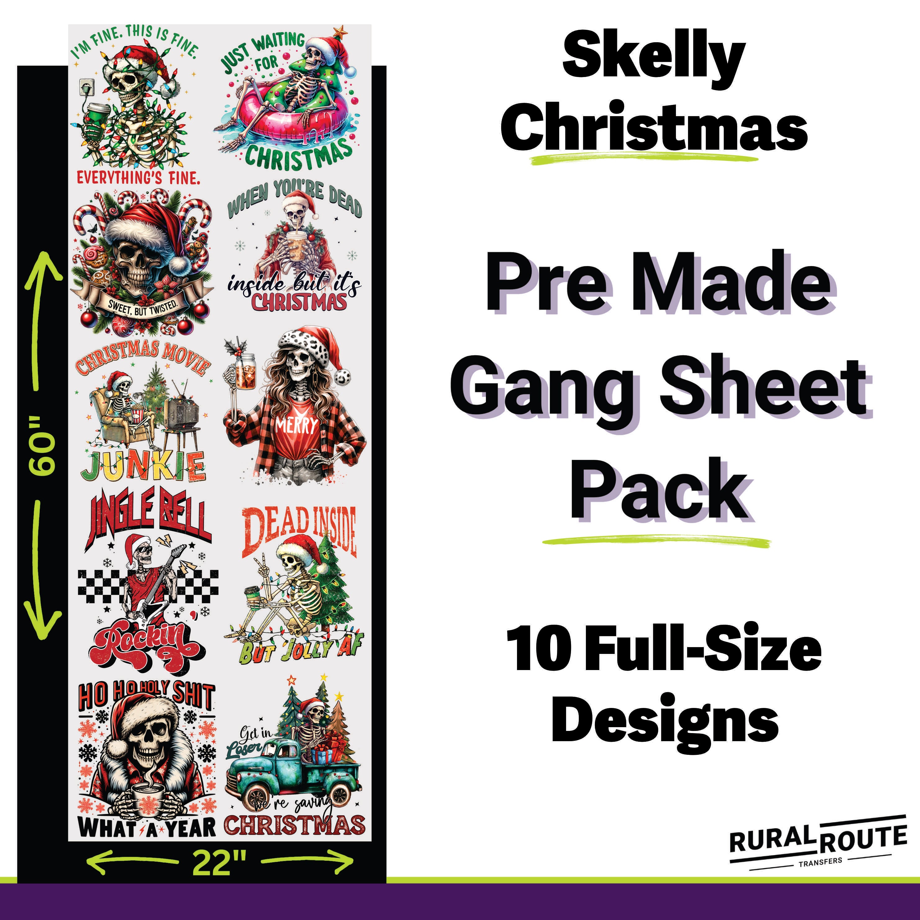 Skelly Christmas DTF Transfer Gang Sheet Pack - Fun and Spooky Twist for the Holidays