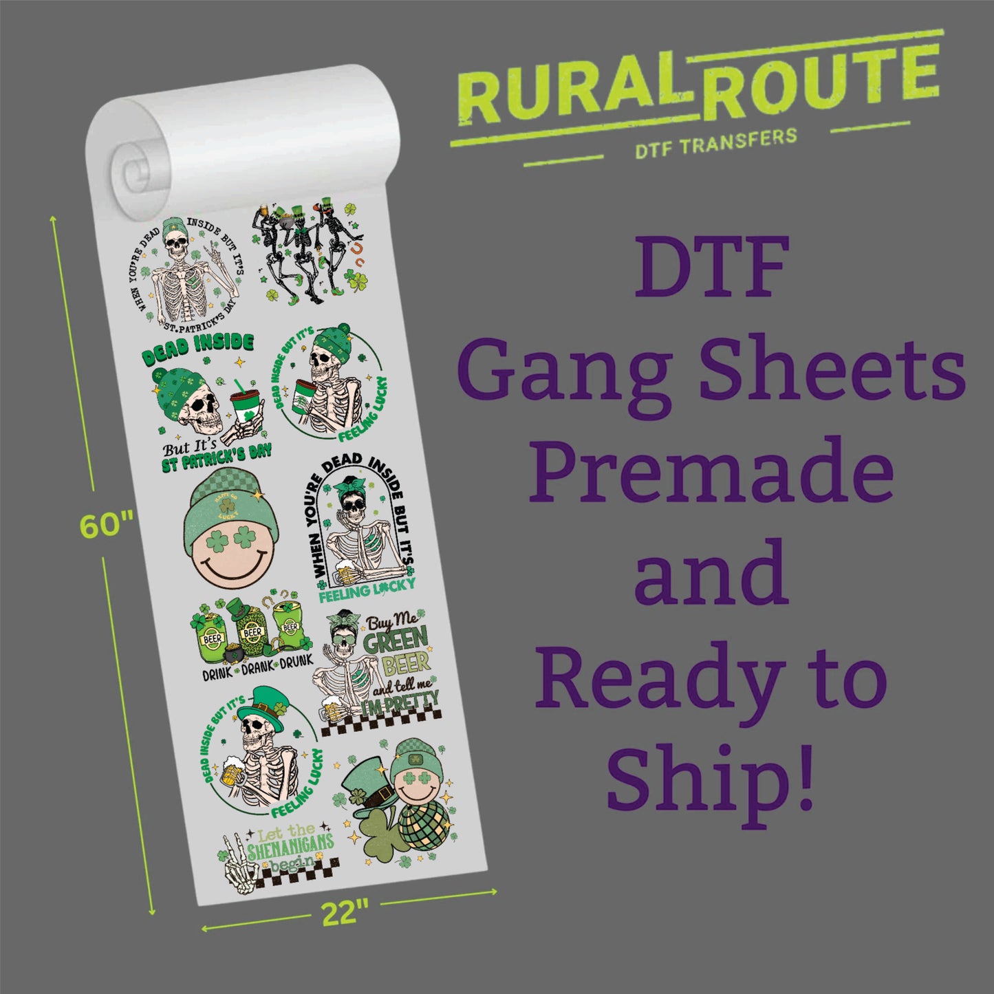 The Dead Irish, St Patrick's Day DTF Gang Sheet, DTF Transfers