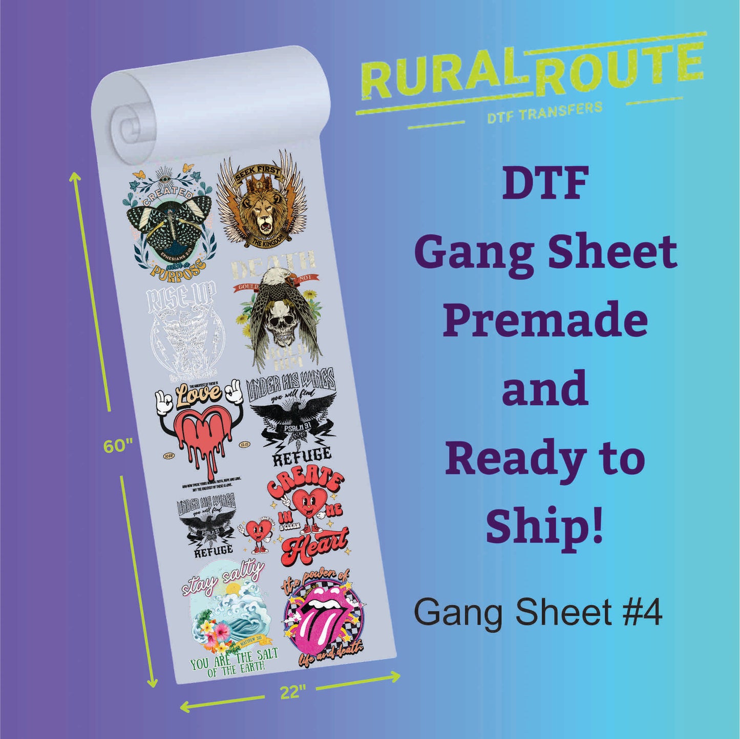 Faith Based Premade Gang Sheets, DTF Transfer Pack perfect for applying to apparel.