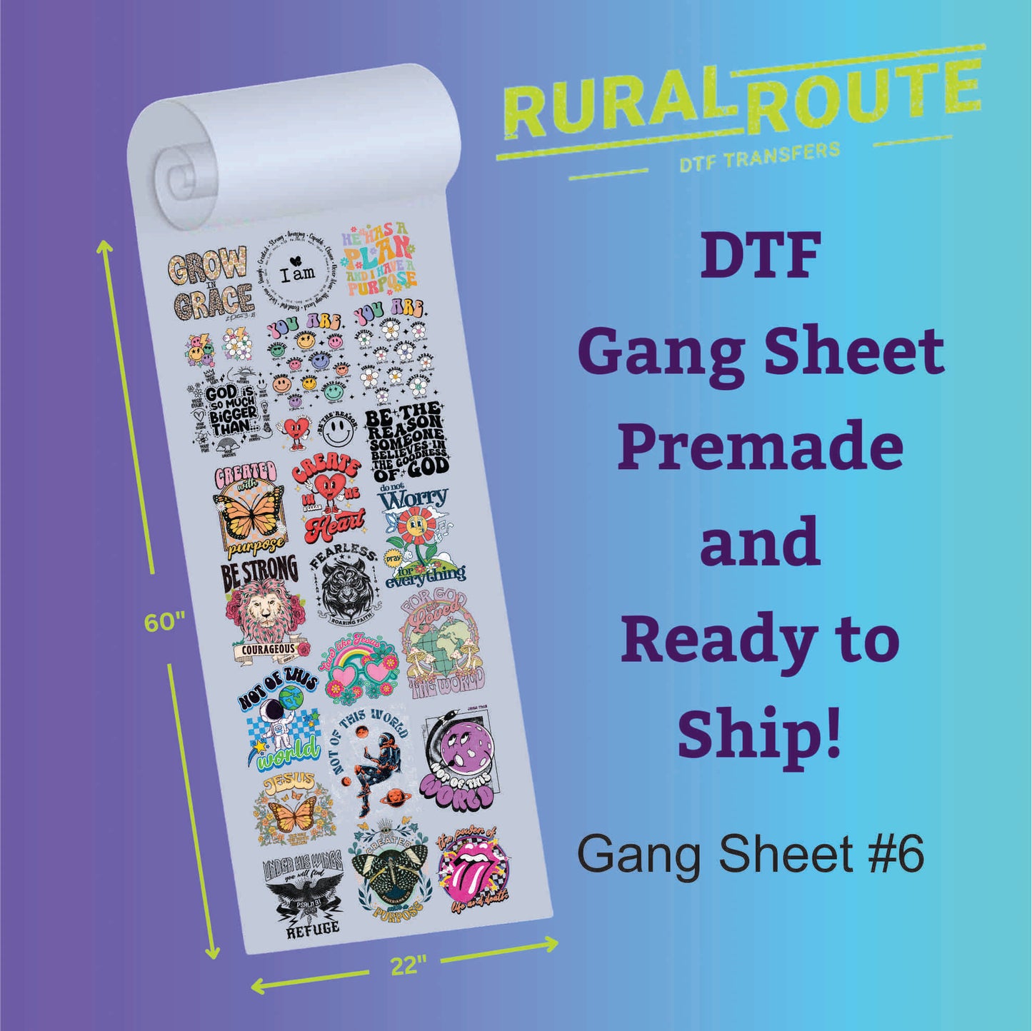 Faith Based Premade Gang Sheets, DTF Transfer Pack perfect for applying to apparel.