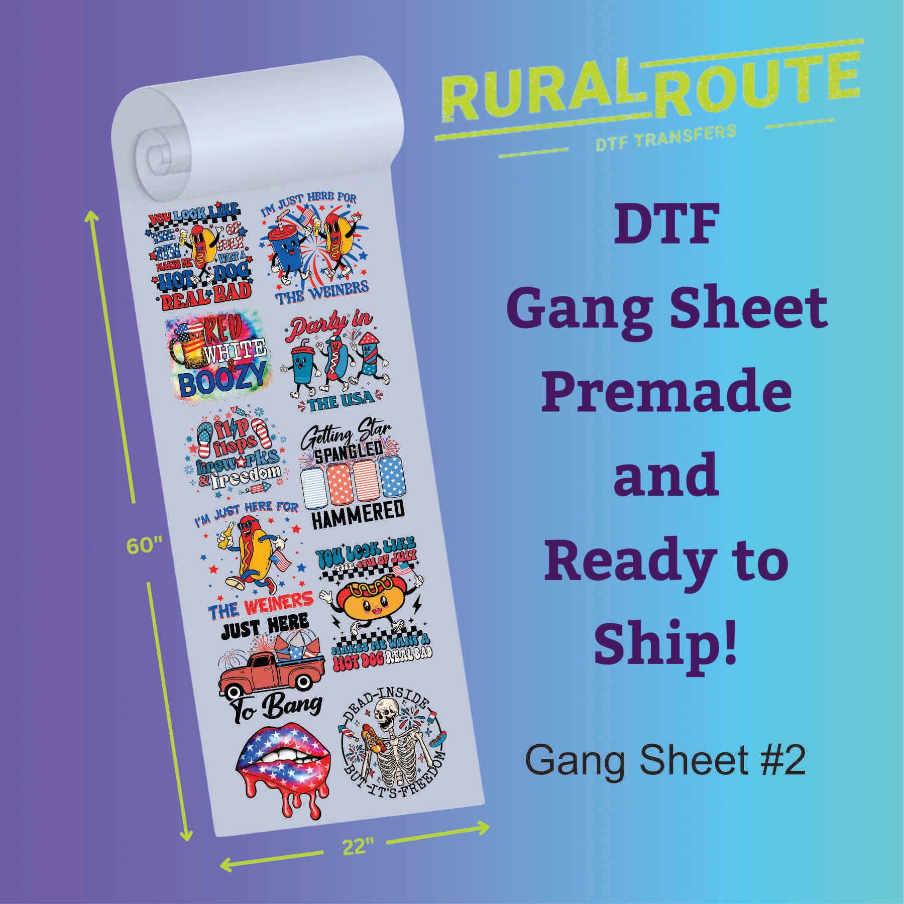 4th of July Premade gang sheet dtf transfers
