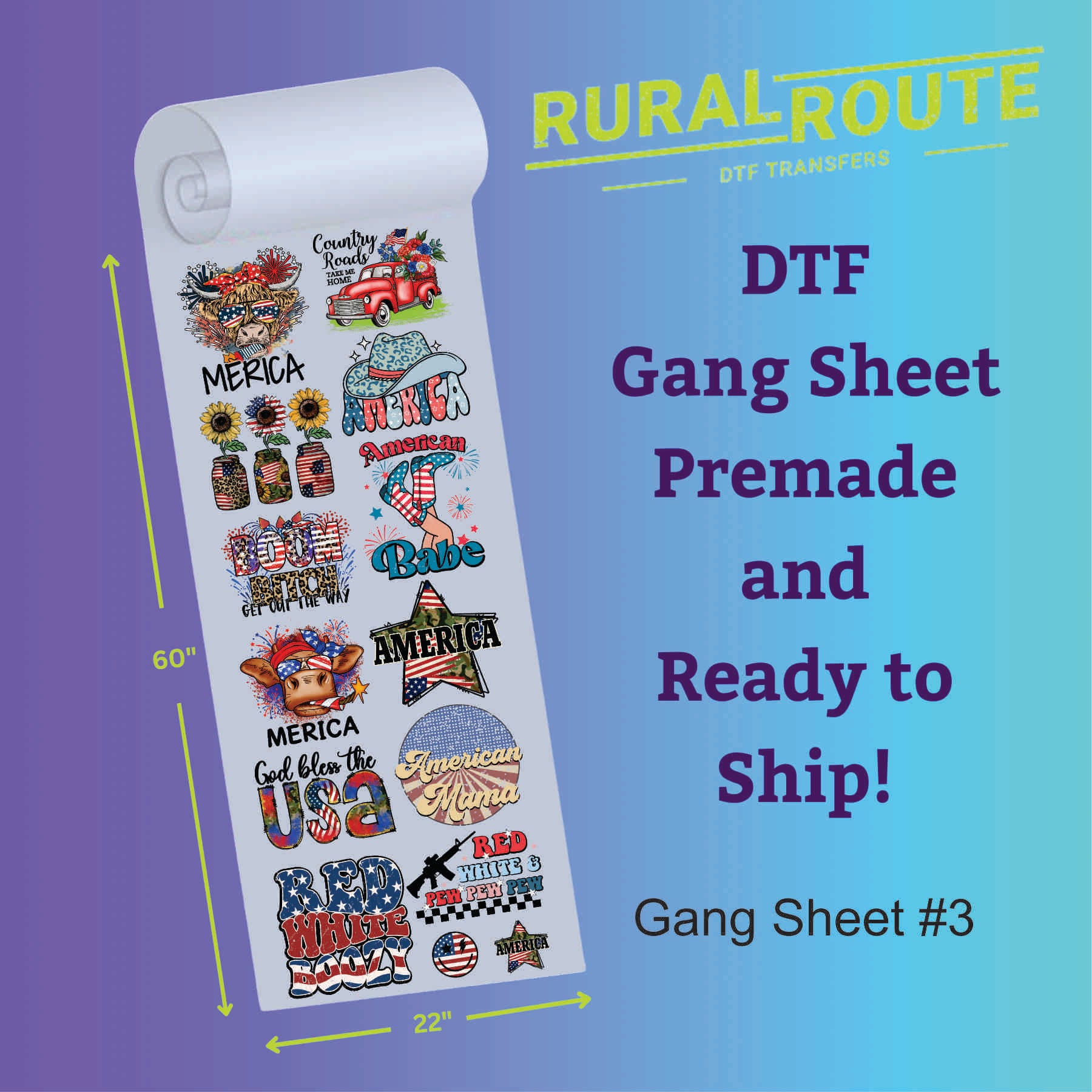 4th of July DTF transfer Gang Sheet 