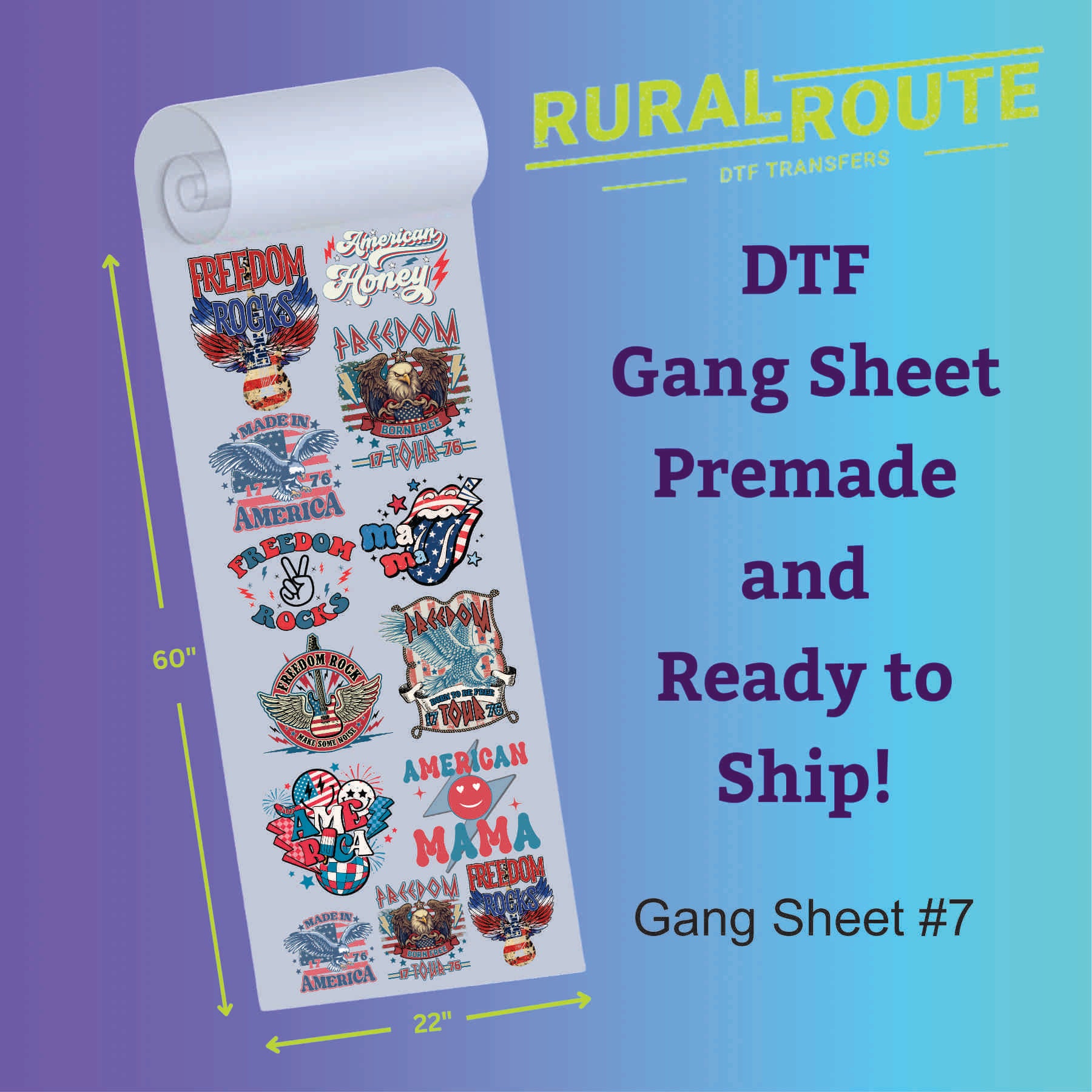 4th of July Freedom DTF transfer Gang sheet 