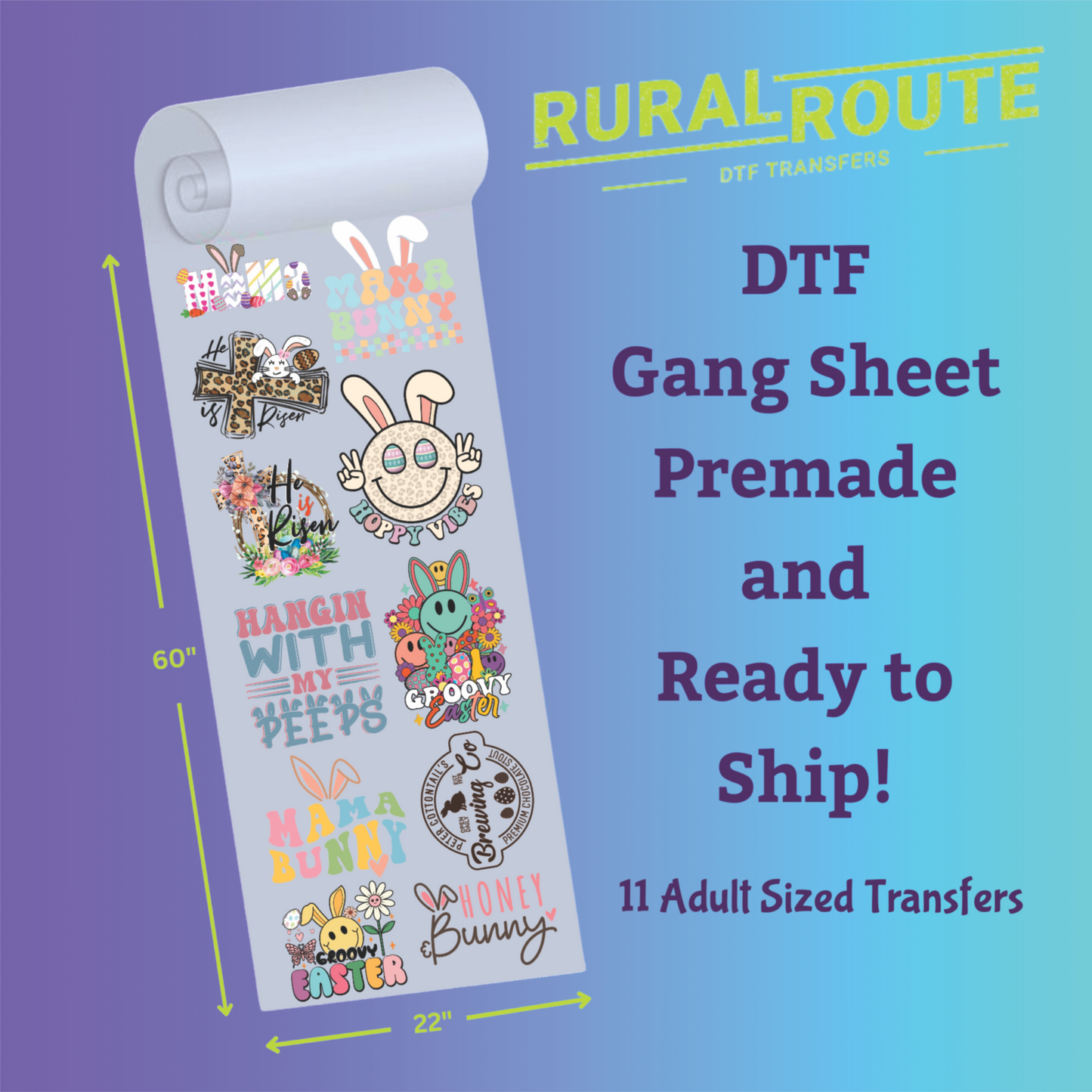 11 Easter Adult size Transfers, DTF Gang Sheet, DTF Transfers
