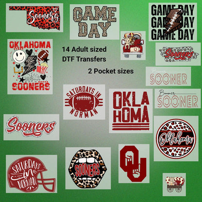 Oklahoma Crimson Football, DTF Transfer Pack perfect for applying to apparel. - Rural Route Transfers 